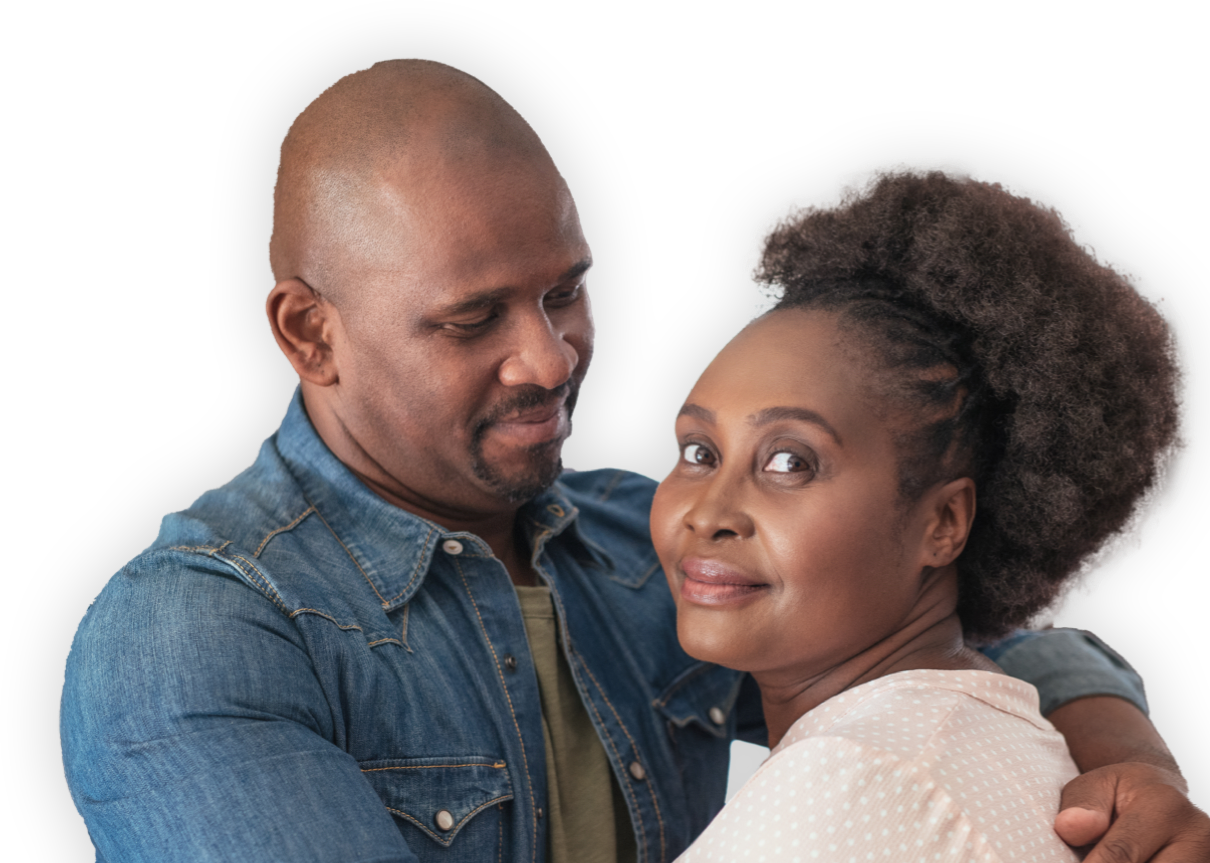 photo of African American couple hugging.