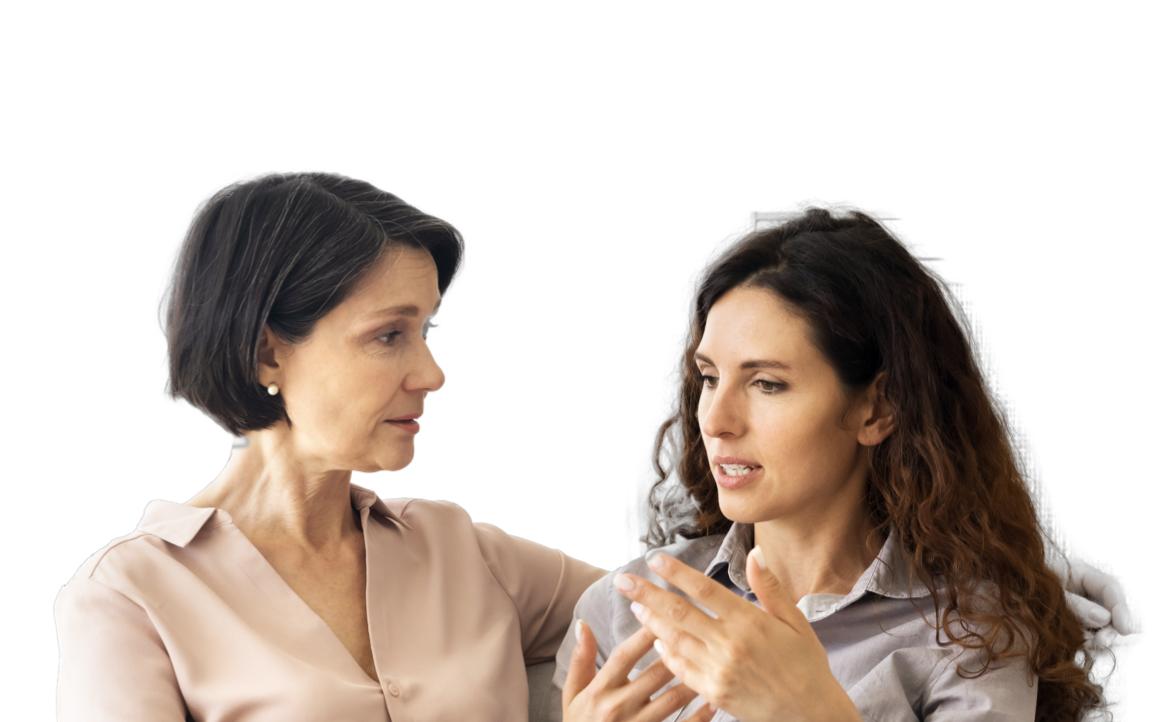 Image of daughter talking to her mother who has Sjögren’s disease